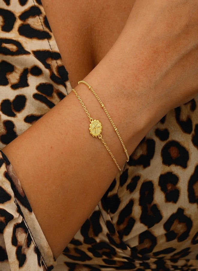 BBV Gold Initial Bracelets for Women, 14K Gold Plated, Dainty O Chain Satellite Chain, Adjustable 7"+2" - Image 3